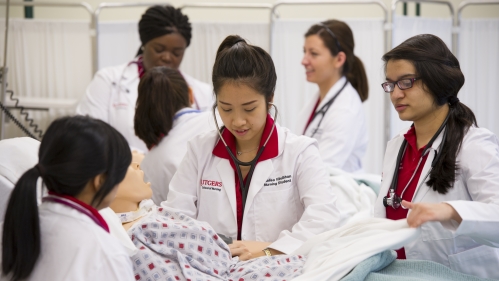 Nursing students in a lab