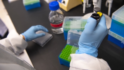 A student works in the Ernest Mario School of Pharmacy Kagan Lab