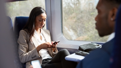 Person taking a quick train ride to city