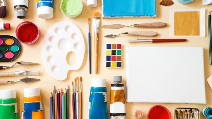 Assorted arts and crafts supplies on a table
