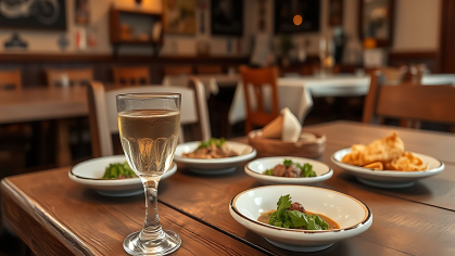 white wine on dinner table