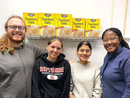 Sean Sturrock, Michelly Carvalho, Valerie Londono and Khadeen Hewitt are RBHS food pantry volunteers