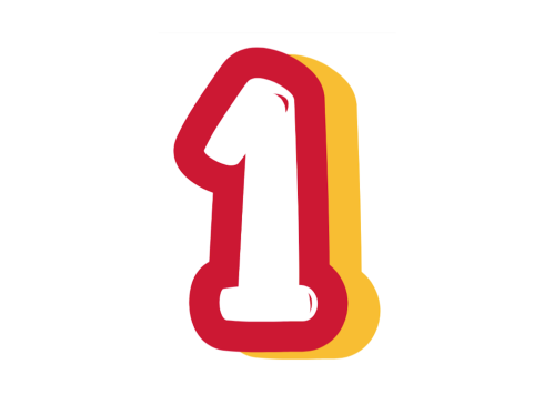 A number one with a red and yellow outline