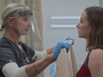 Katherine LaNasa's character Charge Nurse Dana Evans on The Pitt