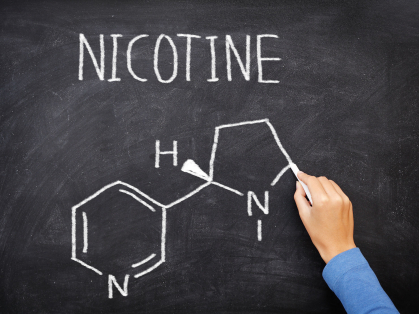 drawing of nicotine molecule on chalkboard