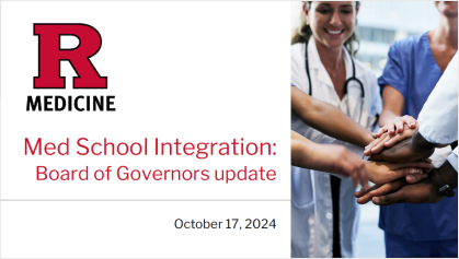 A slide thumbnail for the Medical School Integration board of governors presentation in October 2024