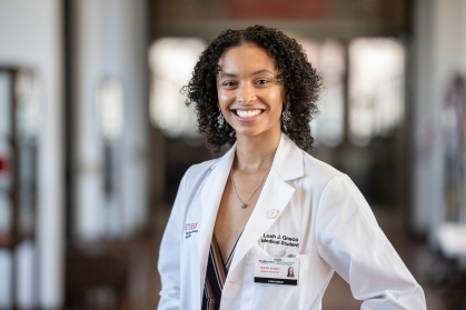 Leah Gneco in her medical school jacket