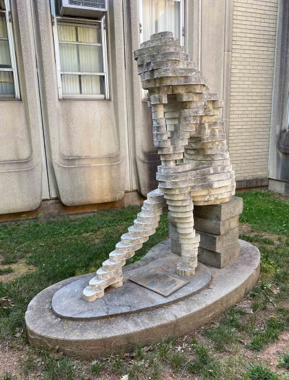 "Reflections," an abstract take on "The Thinker," is at the School of Engineering’s quad buildings on Busch campus at Rutgers-New Brunswick.