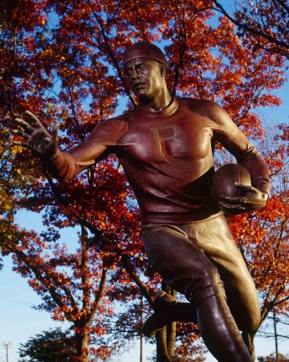 "The First Football Game" monument is outside SHI Stadium on Busch campus at Rutgers-New Brunswick.
