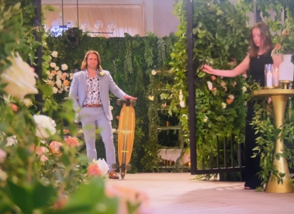 Joey prepares to skate down the aisle