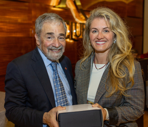 Chancellor Strom and Laura Sclafani, recipient of the Emerging Leader Award.