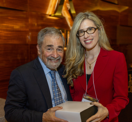 Chancellor Strom and Sarah Scharf, recipient of the Leadership Award.