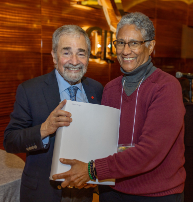 Chancellor Brian Strom and Denise V. Rodgers, recipient of the Beacon of Service and Leadership Award.