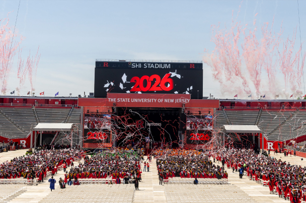 Fireworks go off during Rutgers' 260th Commencement at SHI Stadium